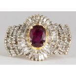 Ruby, diamond, 14k yellow gold ring