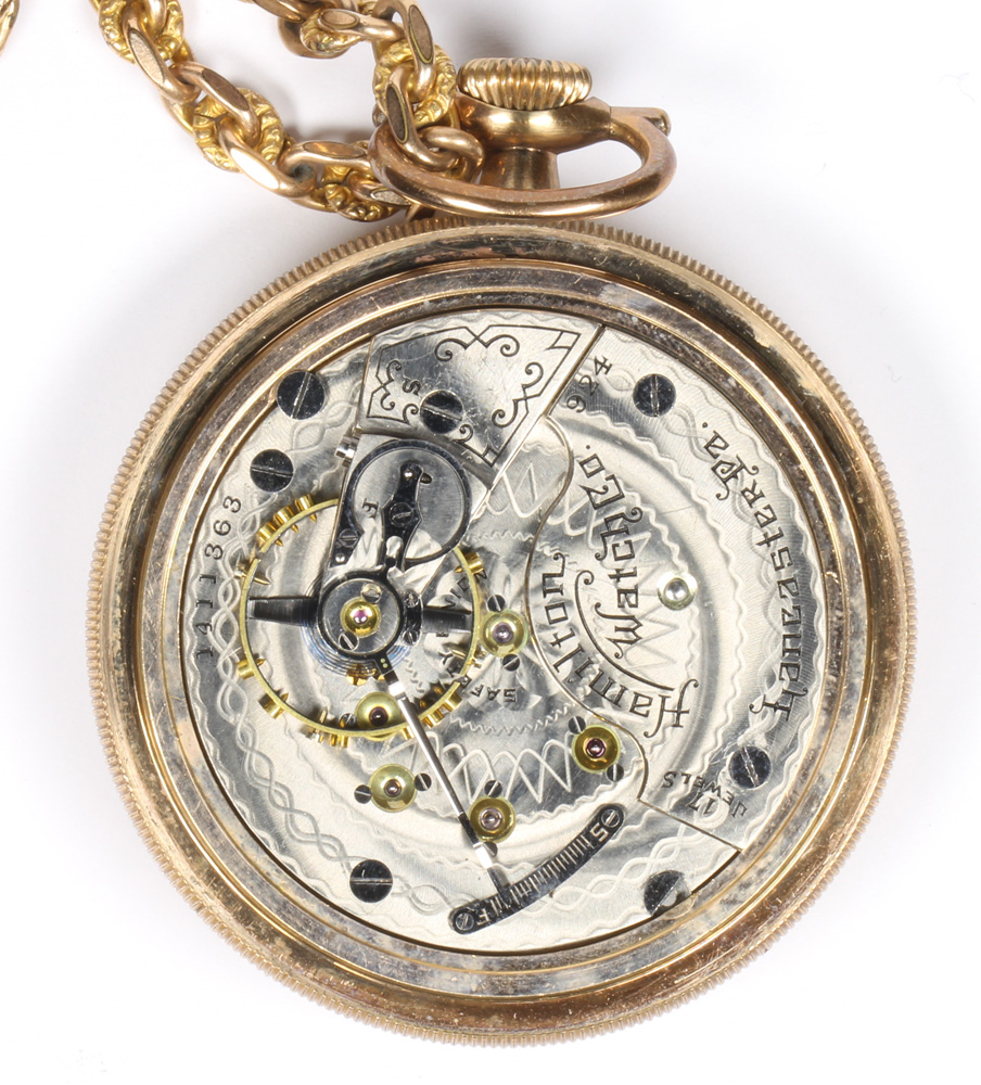 (lot of 4) 9k yellow gold, gold-filled pocket watches and chains - Image 6 of 18