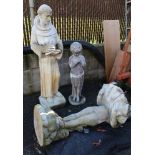 (lot of 3) Outdoor stone or lead sculptures comprising a stone figure of St