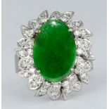 Jadeite, diamond, 14k white gold ring