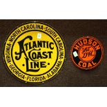 (lot of 2) A tin paint decorated sign group, including an Atlantic Coast Line advertising sign, 21