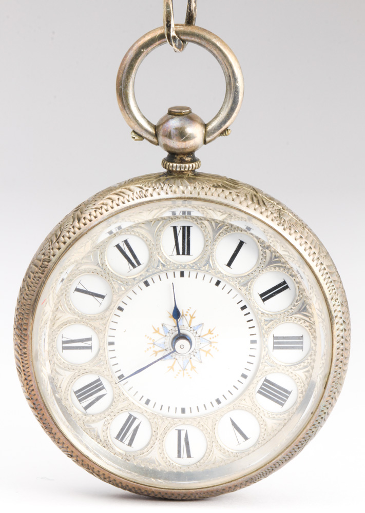 Silver open face pocket watch