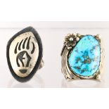 (Lot of 2) Native American turquoise, silver rings