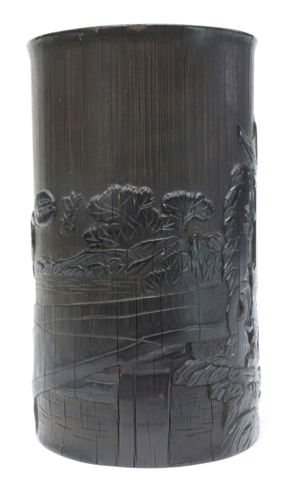 A Chinese Carved Wood Brush Pot - Image 3 of 5