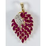 Ruby, diamond, 14k yellow gold pendant