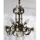 Belle Epoque style patinated bronze nine light chandelier