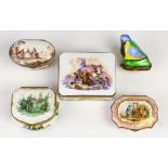 (lot of 5) A Meissen and continental group of polychrome decorated covered boxes