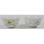 (lot of 2) A Pair of Chinese Porcelain Bowls Painted With Bamboo and Cricket