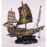 Japanese silver figural junk equipped with sails