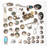 Collection of Native American multi-stone, sterling silver, silver, metal buttons and items