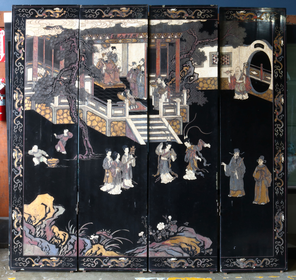 (Lot of 4) Chinese Black Lacquer Four-panel Screen - Image 2 of 6