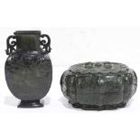 (Lot of 2) Chinese Two Carved Spinach Jade Carvings