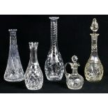(lot of 5) (4) Assembled cut glass decanters and a pitcher