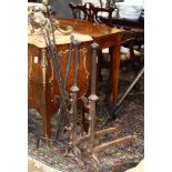(lot of 3) Pair of iron andirons