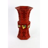 A Chinese Red Cinnabar Lacquer Gu-form Vase
