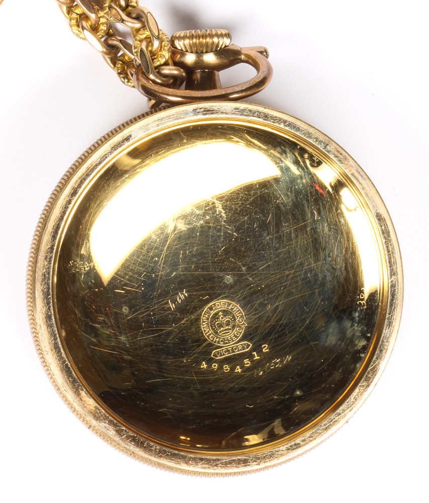 (lot of 4) 9k yellow gold, gold-filled pocket watches and chains - Image 8 of 18
