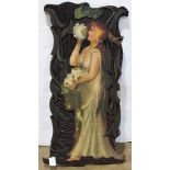 Art Nouveau carved and paint decorated panel