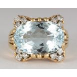 Aquamarine, diamond, 14k yellow gold ring