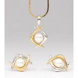 Cultured pearl, 14k gold jewelry suite