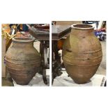 (lot of 2) Continental terra cotta olive jars