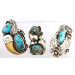 (Lot of 3) Native American turquoise, sterling silver, silver rings