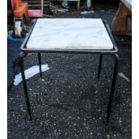 Italian cast iron square side table with white marble top