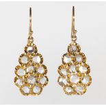 Pair of diamond, 14k yellow gold earrings