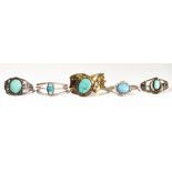 (Lot of 5) Turquoise, imitation turquoise, sterling silver, silver, metal bracelets
