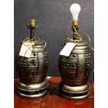 Pair of Archaistic style gilt drum form lamps