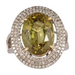 Alexandrite, diamond, 14k white gold ring