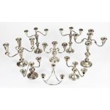(lot of 8) Assembled group of (7) sterling weighted three light by various makers