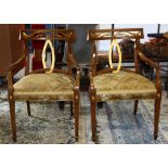 Pair of Biedermeier style partial gilt armchairs