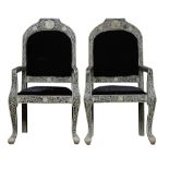 A pair of Indian bone inlaid armchairs