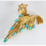 Turquoise, diamond, 18k yellow gold brooch