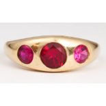 Synthetic ruby, 10k yellow gold ring