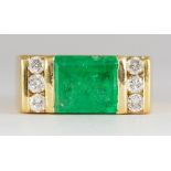 Emerald, diamond, 18k yellow gold ring