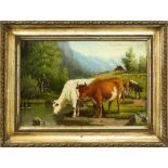Painting, Cows Watering by a Mountain Stream