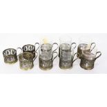(lot of 9) Nine Russian silver plated filigree tea glass holders