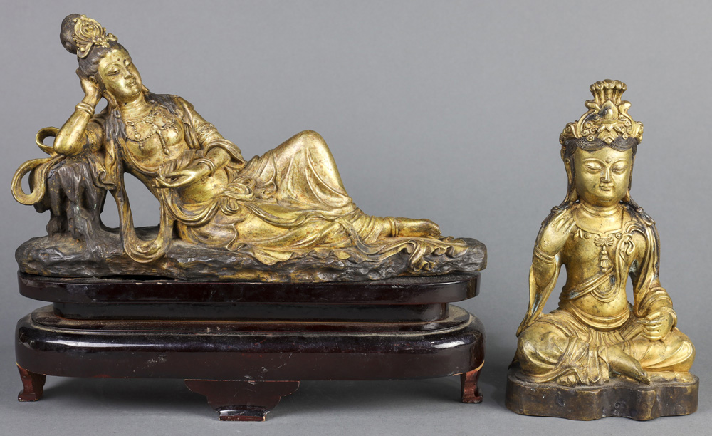 (lot of 2) Gilt-bronze figure of Guan Yin - Image 2 of 5