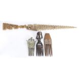 (lot of 3) West African decorative combs and items