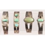 (Lot of 4) Native American turquoise, silver bracelets