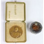 Japanese Bronze Monument Portrait Medal of Togo Gensui, Silver Box Taisho Emperor