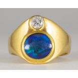 Opal triplet, diamond, 20k yellow gold ring