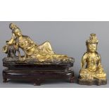(lot of 2) Gilt-bronze figure of Guan Yin