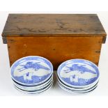 Japanese Transfer Dishes in Wooden Box