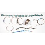 Collection of Mexican, multi-stone, sterling silver, silver, metal jewelry