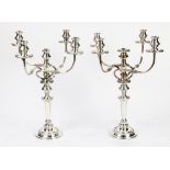 (lot of 2) A pair of English Sheffield plate five light candelabra