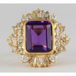 Amethyst, diamond, 14k yellow gold ring