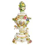 A Meissen two handled flower encrusted porcelain vase