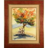 Watercolor, Bike in the Shade